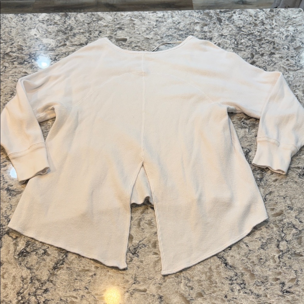 Free People We The Free Ivory Waffle Knit Split Back Thermal Top Small - Picture 10 of 14